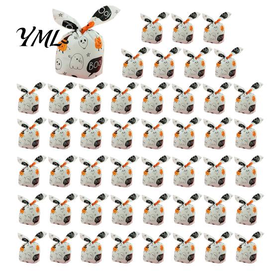 Clear Plastic Snack Pouches for Retail 48 Pcs Halloween Candy Bags, Kids Trick or Treat Goodie Cute Rabbit Portable Bags School Events Ear Small Gift