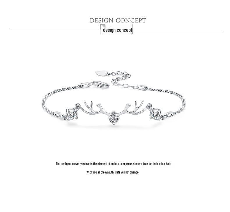 Women's High-End 'I Have You' Sterling Silver Reindeer Bracelet - Niche Design, Versatile Holiday Jewelry