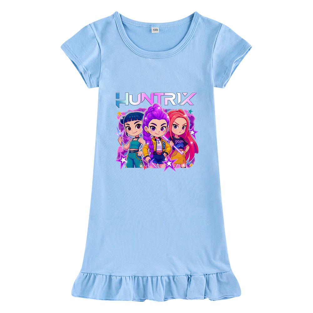 M1200 Kids Girls Kpop Rumi Zoey Mira Print Short Sleeves Ruffle Dress