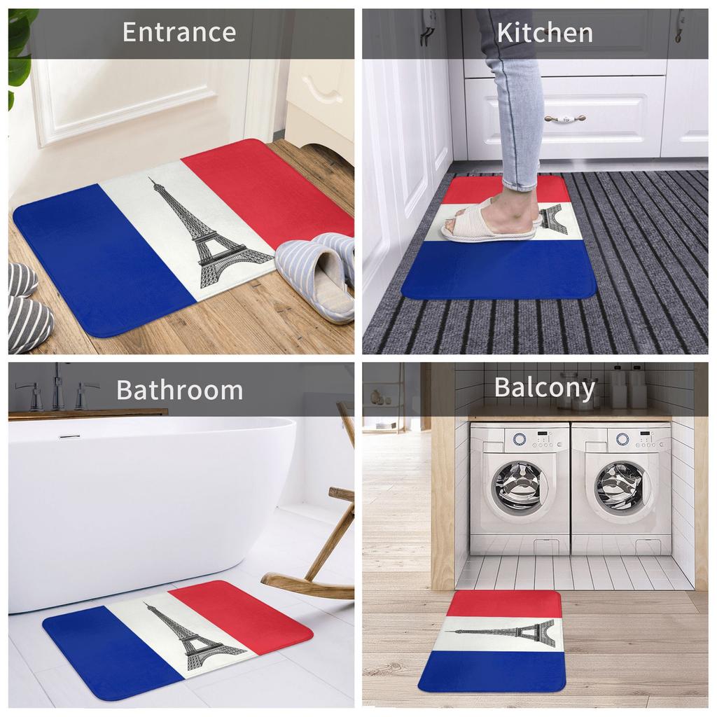 Flag Of France Doormat Mat Anti-Slip French La Tour Eiffel Kitchen Bathroom Bedroom Rug Carpet 40*60cm