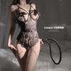 Domila Sexy Fun Perspective No-take-off Onesie Women's Bow Lace Hollow Pajamas Temptation Fun Set