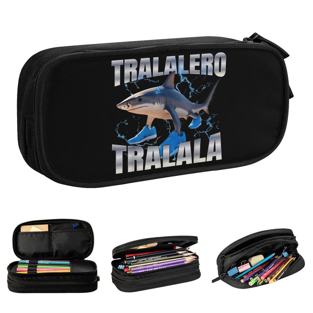 Tralalero Tralala Pencil Case Classic Italian Brainrot Meme Pen Holder Bag Big Capacity Students School Gift Pencilcases