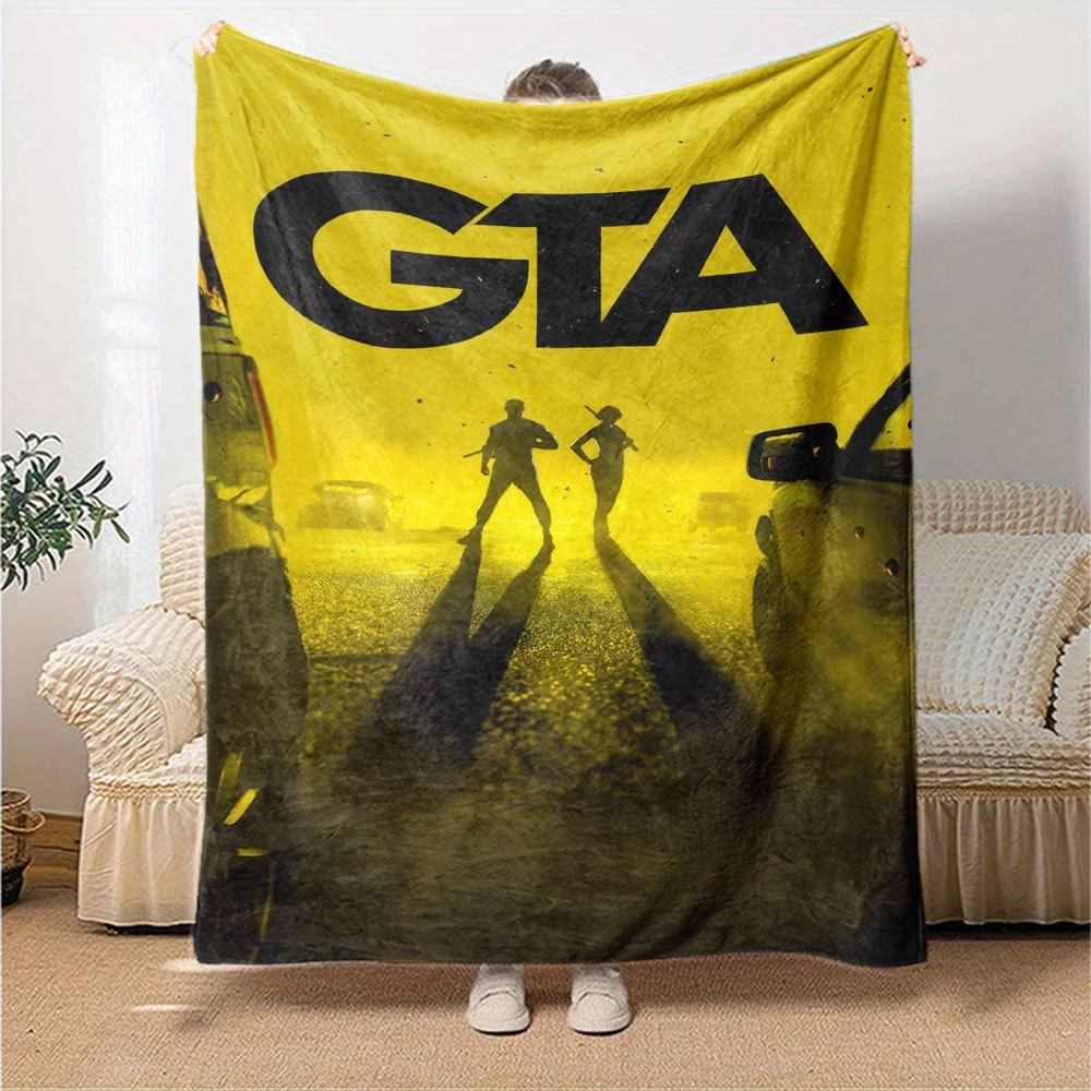 1pc Grand Theft Auto Soft Flannel Blanket with Designer Print - A Cozy Blanket for All Seasons, Perfect for the Couch, Bed, officeB22