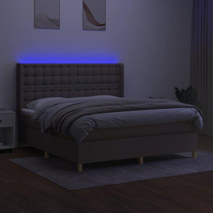 Sommier à lattes avec matelas et LED - Taupe - 160x200 cm - Tête de lit incluse - 2 places