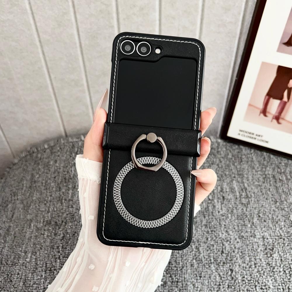 New Frosted Leather Pineapple Texture Ring Holder Magnetic Phone Case for Samsung Galaxy Z Flip 7 6 5 4 3 Wireless Charge Cover