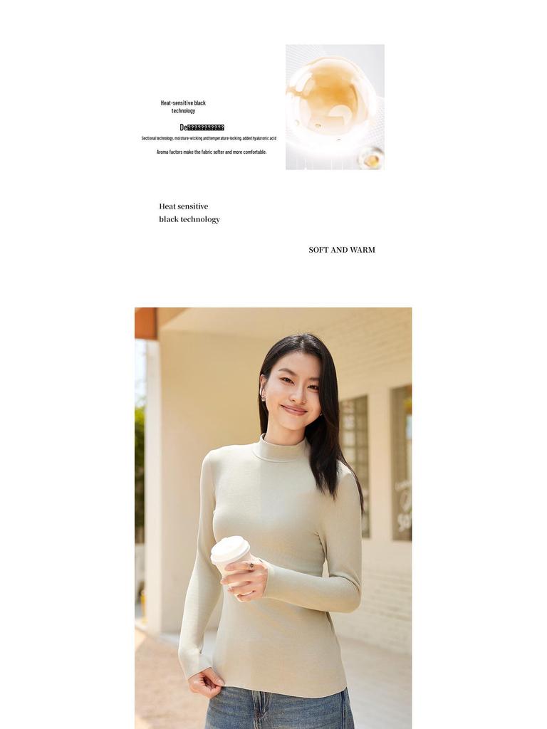 Women's Hyaluronic Acid Thermal Slimming Long Sleeve T-Shirt - Half High Neck, Autumn/Winter Base Layer