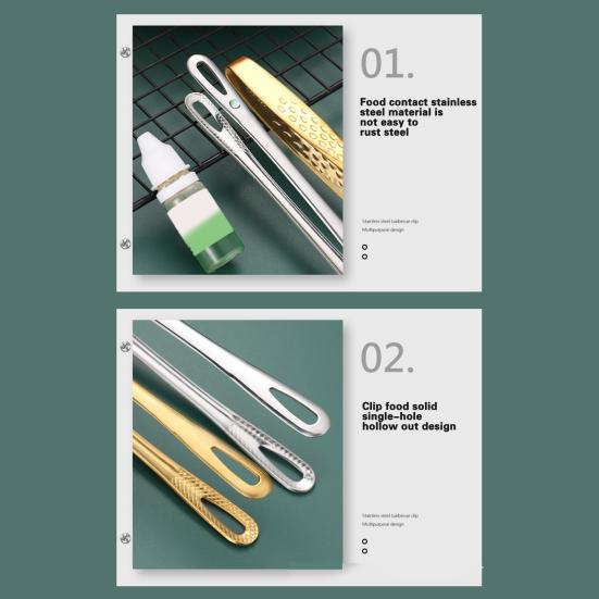 Food Tongs Food Clip Food Grade Heat-resistant No Odor Anti-deformed Smooth Edge Stainless Comfortable Grip Anti-slip