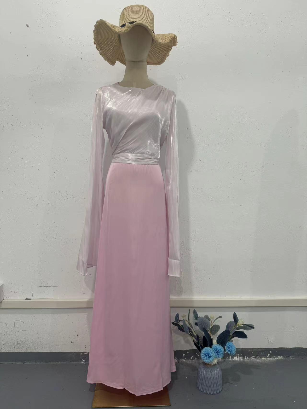 

Летнее платье 2024 года из лоскутного тюля и атласа с широкими рукавами Small светло-фиолетовый