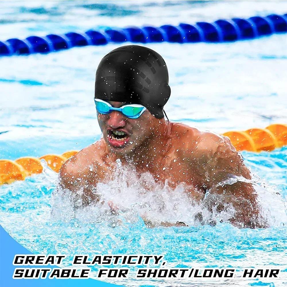 Professional Durable Silicone Swimming Cap with Ear Pockets for Adults and Teens Protects Long Hair and Provides High Elasticity