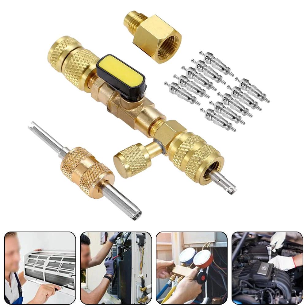 Valve Core Remover Installer Kit with Dual Size 1/4" & 5/16" Port, Schrader Valve Tool for R22 R410a R134A R12 R32 Refrigerant