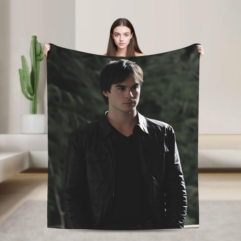 Damon Salvatore Flannel Blanket Soft Durable Bedding Throws for Couch Bed Airplane Travel Novelty Bedspread Sofa Bed Cover