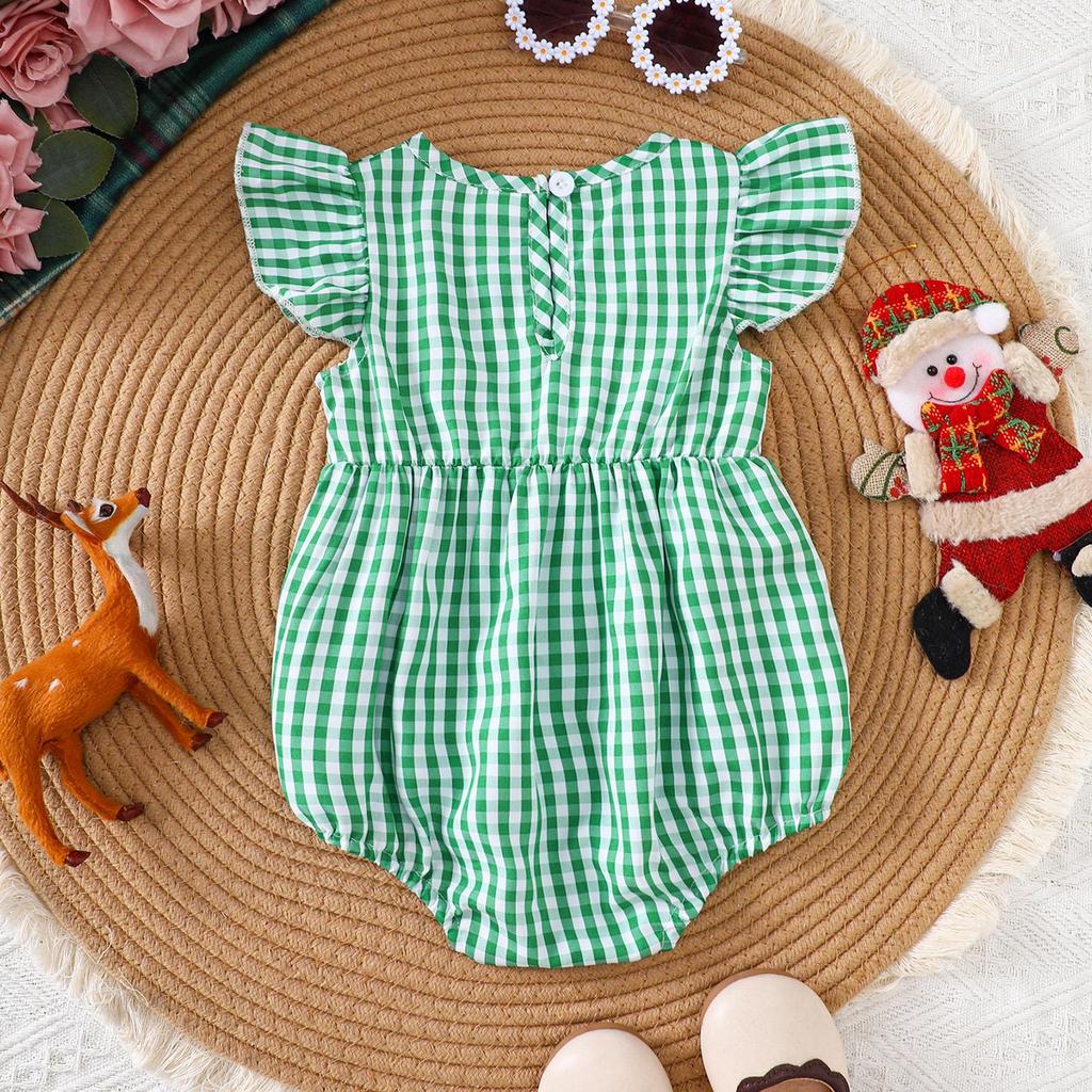 2025 Summer Baby Romper with Christmas Tree and Halloween Pumpkin Embroidery