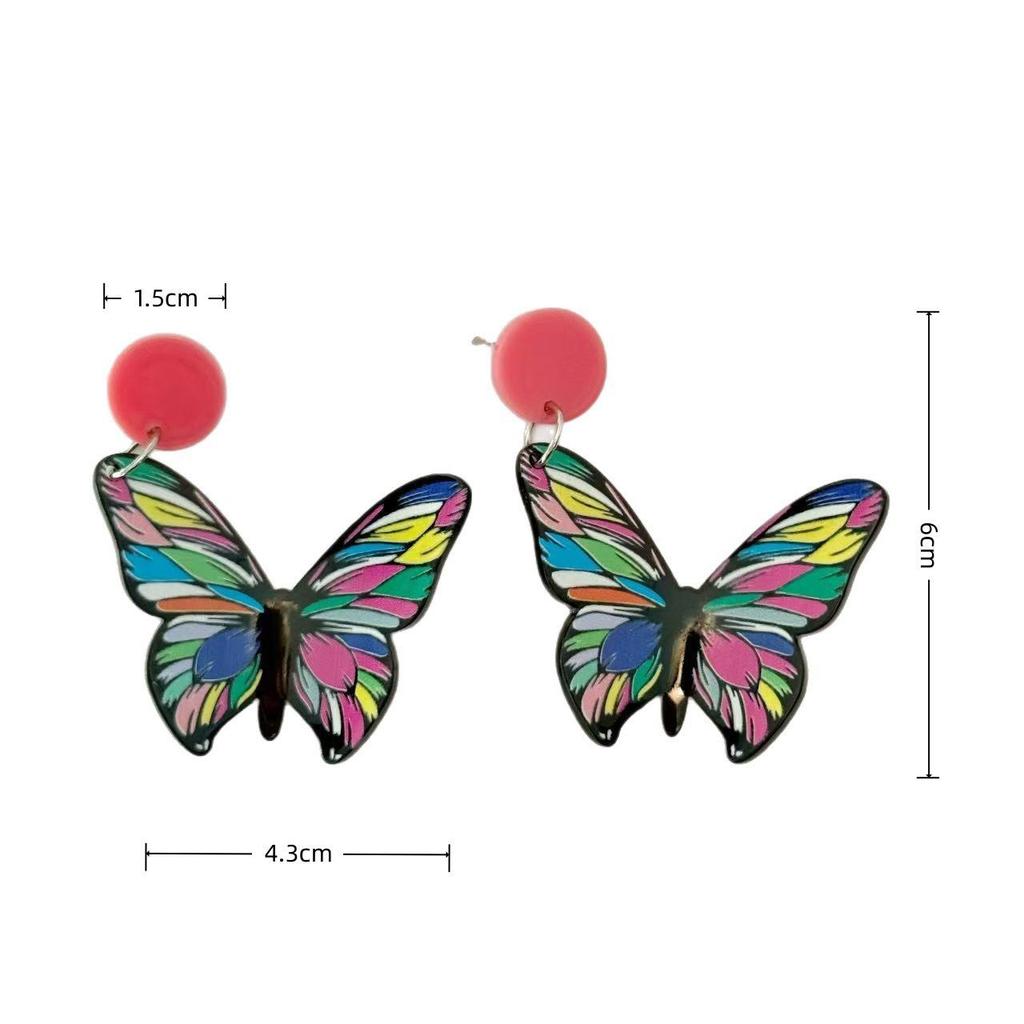 Retro 3D Schmetterlingsohrringe: Handbemalte Acryl-Kollektion im Ethno-Stil für Damen