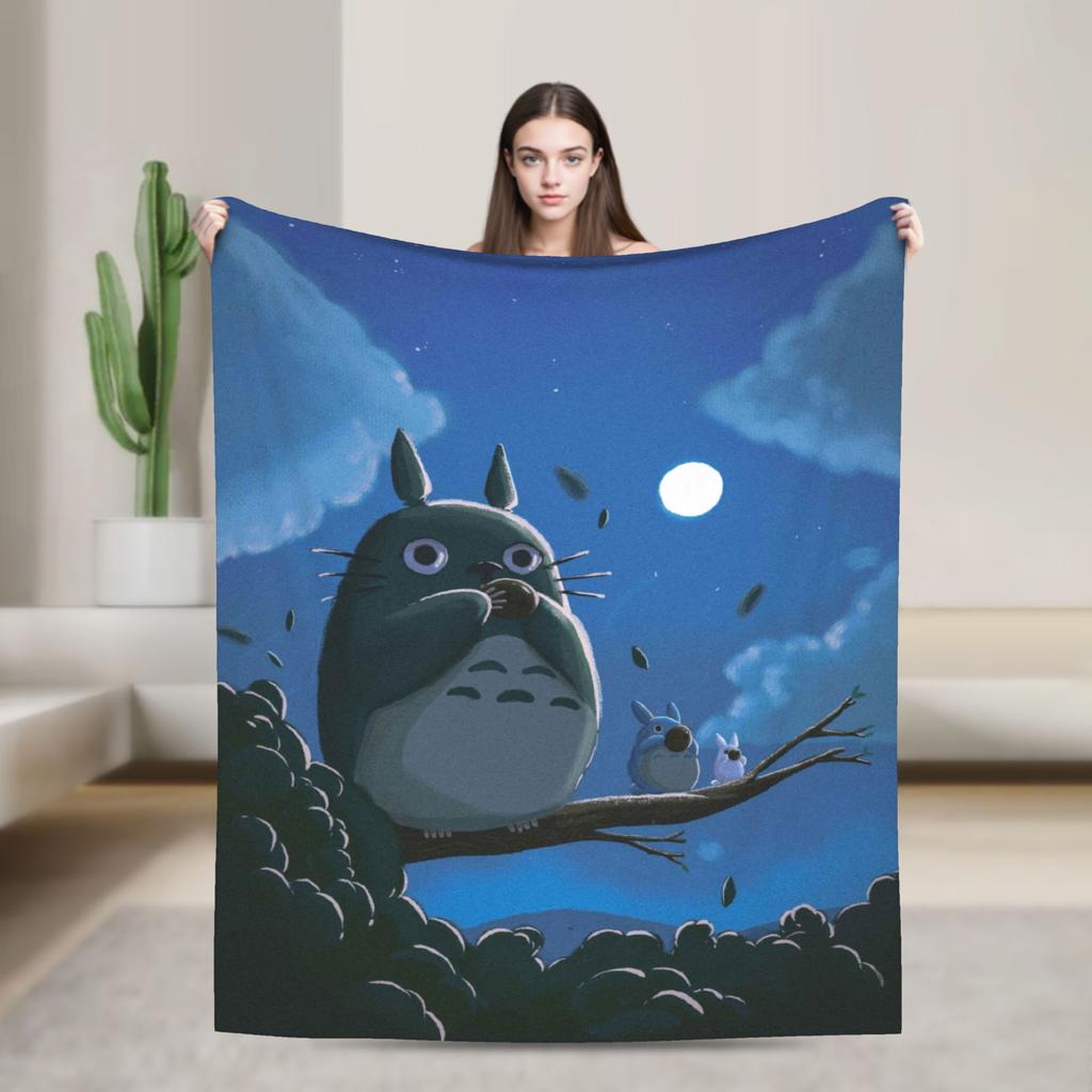 Anime Tonari No Totoro Deckenbezug Fleece T-Totoros Niedlich Warm Überwurfdecke für Zuhause Sofa Schlafzimmer Steppdecke
