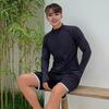 2 Pcs/Set Unisex Swimsuit Quick-drying Breathable Soft Leaf Print O Neck Long Sleeves Wetsuit Pockets Couple Surfing Clothes Diving Bathing Suit