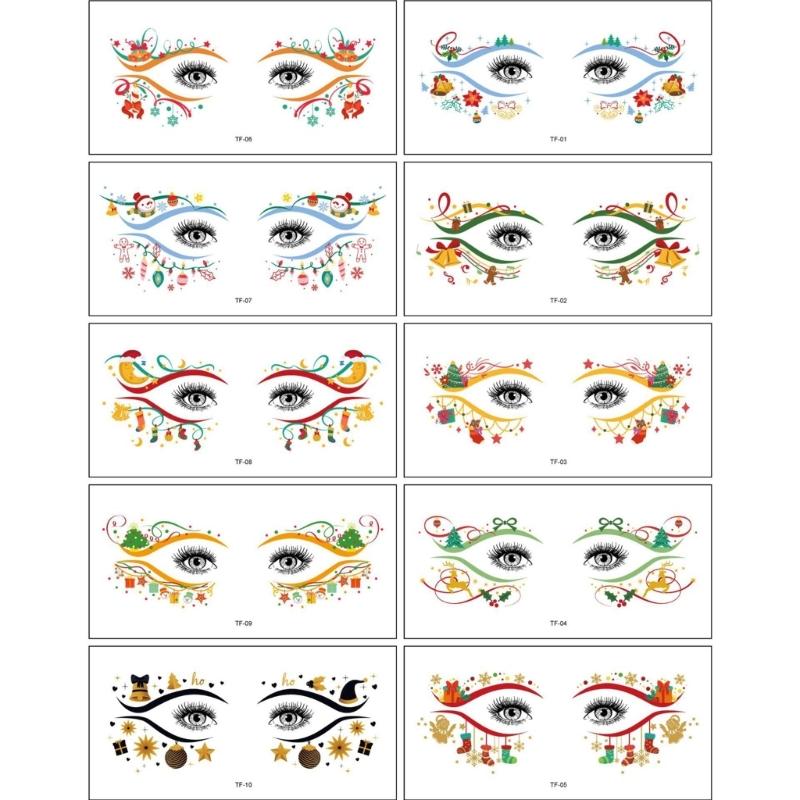 10pcs Christmas Face Tatoos Decals For Parties And Gatherings Waterproof Sweatproof Eye Tatoos Stickers For Everyone