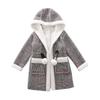 Autumn Winter Parka Girl Hairy Clothes Long Woolen Coat for Kids Outerwear Grid Pattern Padded Warm Clothing