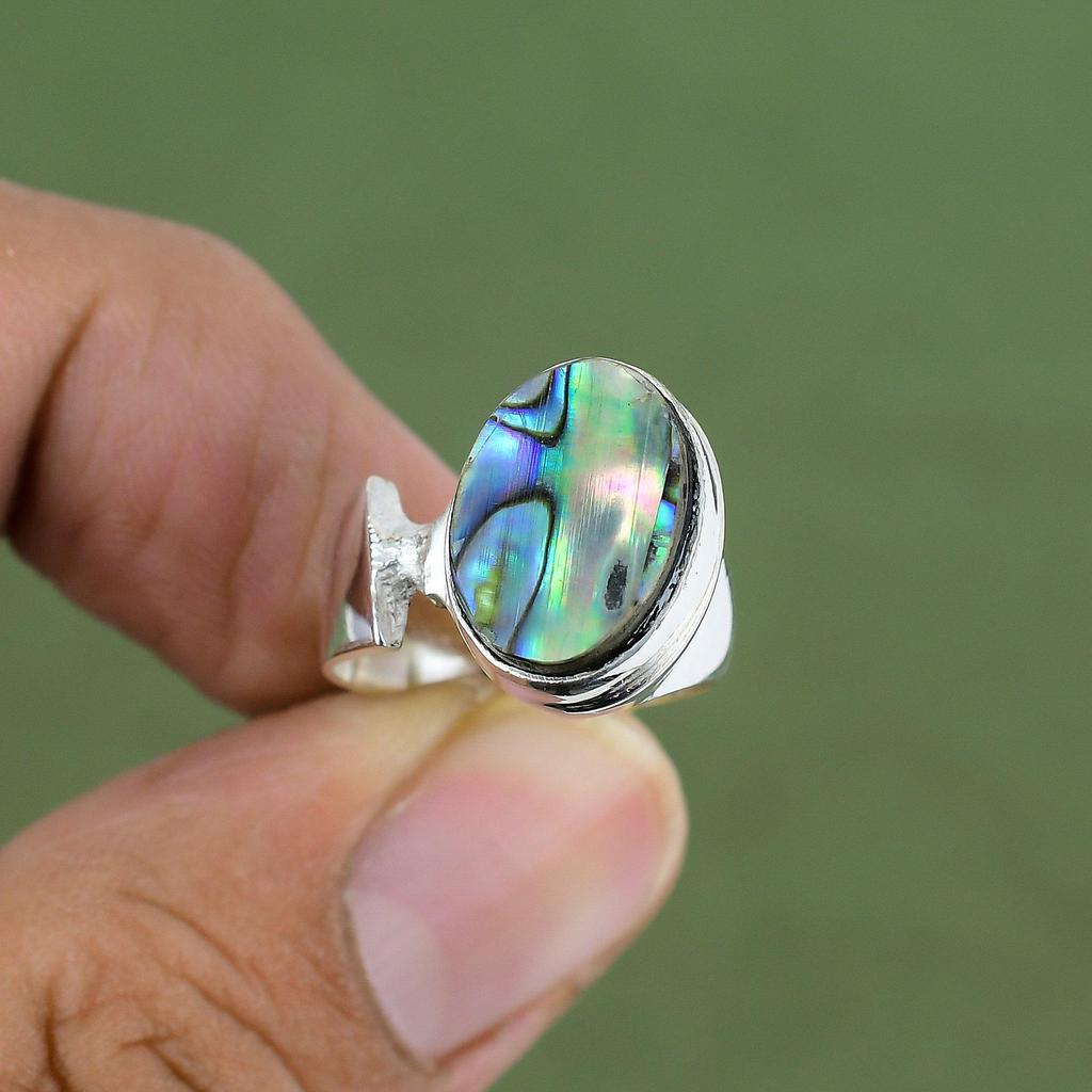 Abalone Muschel Ring 925 Sterling Silber Ring Handgefertigt Einzigartiger Schmuck Zarter Edelsteinring Geschenk für Sie Geburtssteinring Erhältlich in Ringgröße