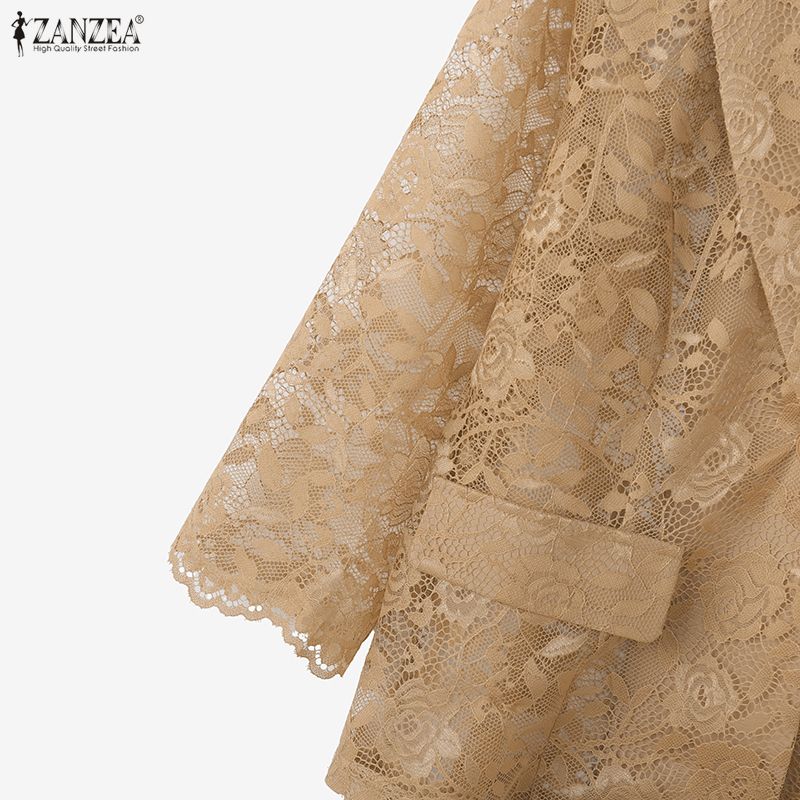 ZANZEA Women Summer Fashion See-Through Lace Cardigan Blouse