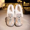 Women's Winter Moccasin Slippers Slip On Embroidered Loafers With Faux Fur Lined Comfort Indoor Outdoor House Shoes Warm Walking Flats Shoes for Women