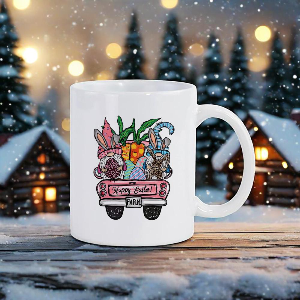 Easter Symbol Mug Hand-painted Egg Water Mug Colorful Rabbit Coffee Cups Shake Cotton Tail Cute Gift School Office Ceramic Mugs