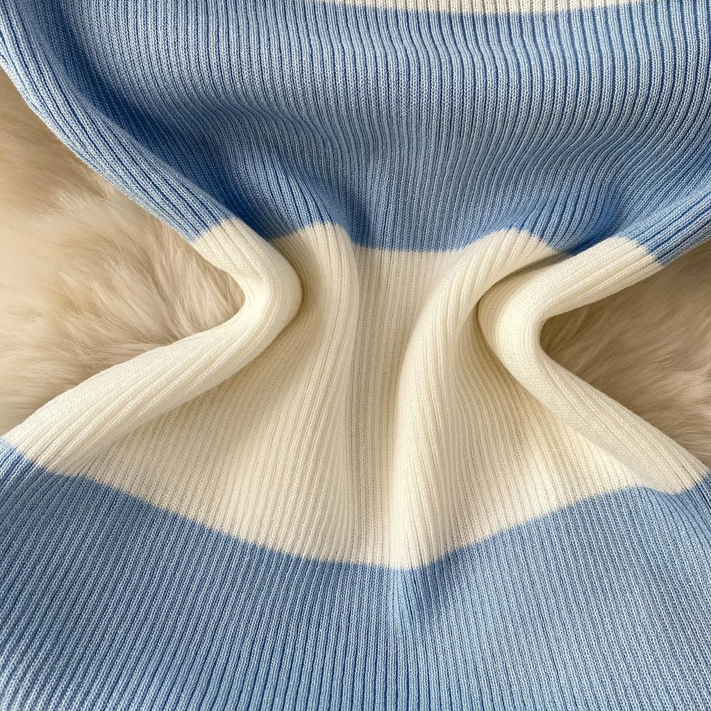 Summer Women Sexy One Shoulder Striped Knitted Office Work Sweater Sheath Dresses