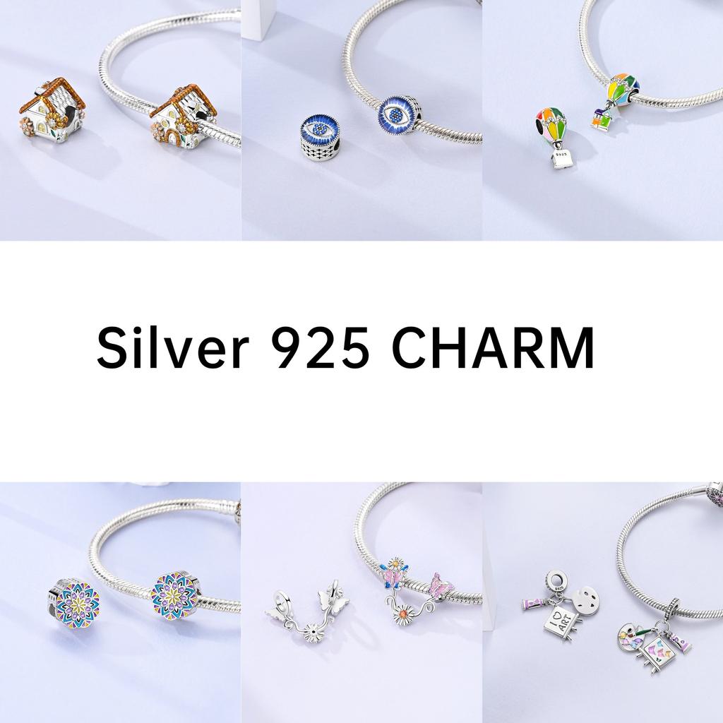 PAMELA 925 Silver Heart Birthstone Charm with Multi-color Zircon Flower Bead for Bracelet Best Gift