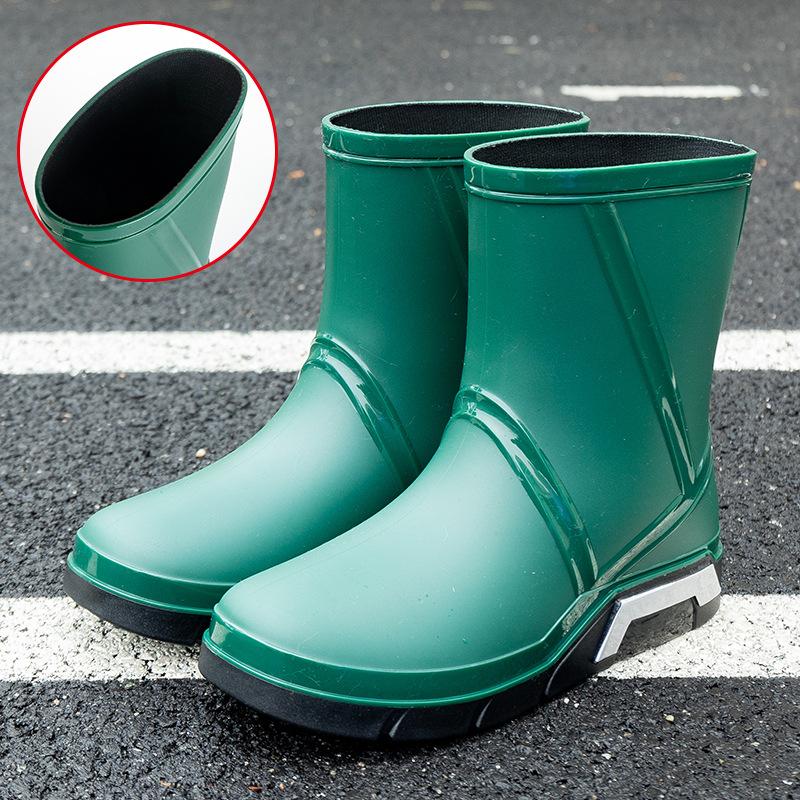Fashion Men Rain Boots Mid-Calf Length Non-slip Waterproof Rain Boots Car Washing Fishing Leisure Work Rubber Shoes with Cotton