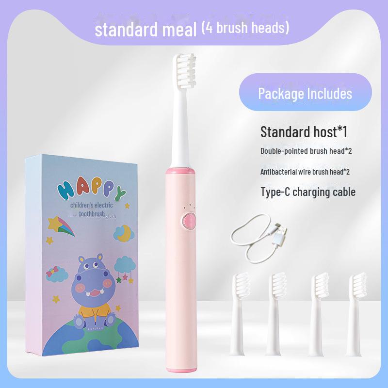 

Детская перезаряжаемая электрическая зубная щетка Sonic с антибактериальными мягкими щетинками DuPont и наклейками розовый