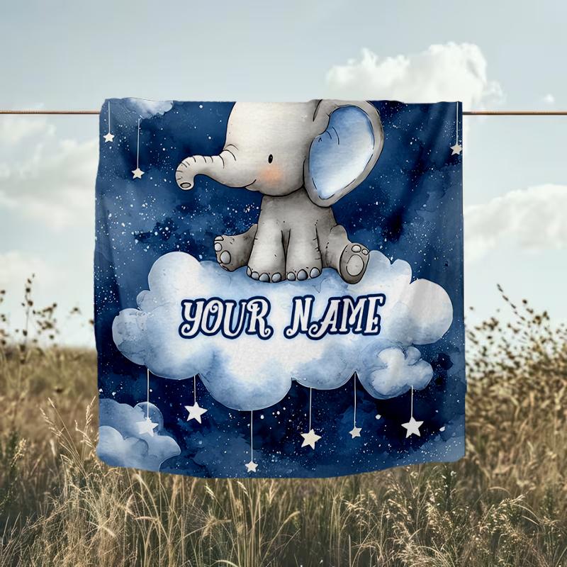 1PC Custom Name Elephant Dreams Sky outdooor Flannel blankets Throw Blanket All-Season Throw Gift Bedspread for Couch, Bed, Camping Holiday Birthda