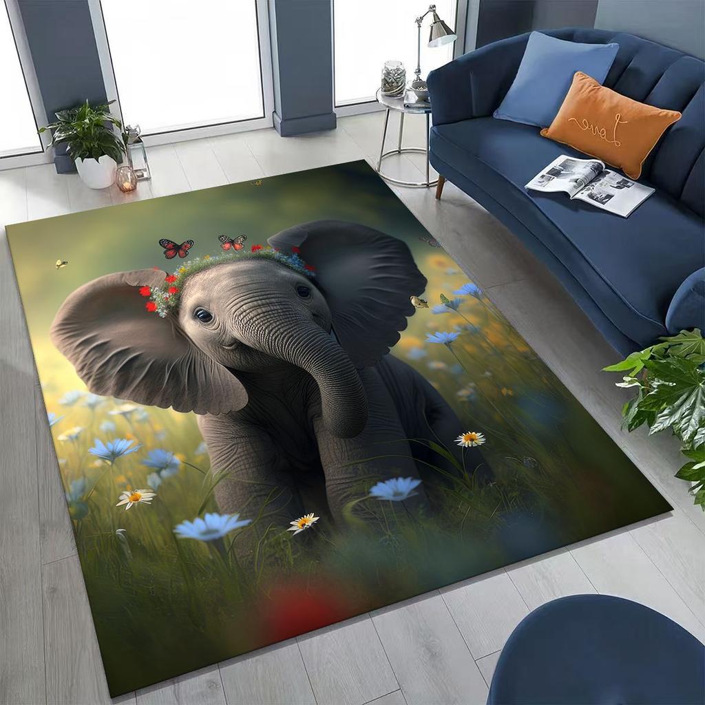 27 Stil Weisheit Elefant Cartoon Teppich für Schlafzimmer Wohnzimmer Sofa Zuhause Fußmatte Dekor,Große Kinder Spiel Anti-Rutsch Bodenmatte Geschenk