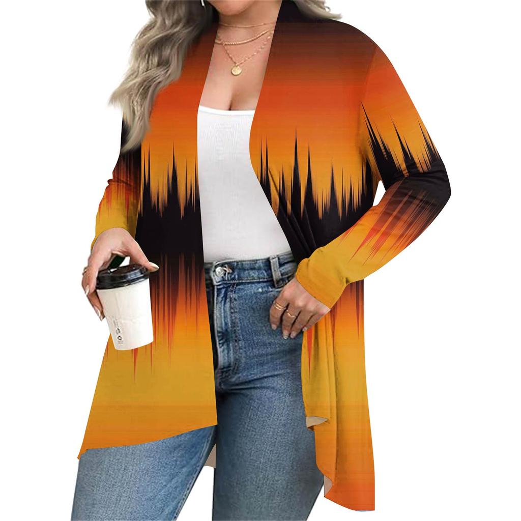 Women's Fall And Winter Fashion Casual Print Long Sleeve Mid-Length Cardigan Jacket