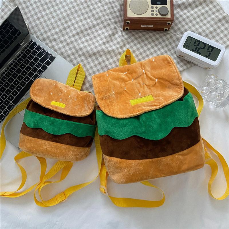 Adorable Plush Hamburger Backpack For Spring 2023 Trendy Casual Style With Large Capacity