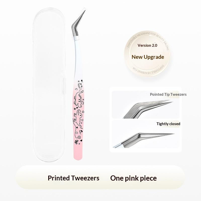 Cartoon Print False Eyelash Tweezers Stainless Steel Curved Professional 3D Lashes Extension Tweezer Makeup Tools