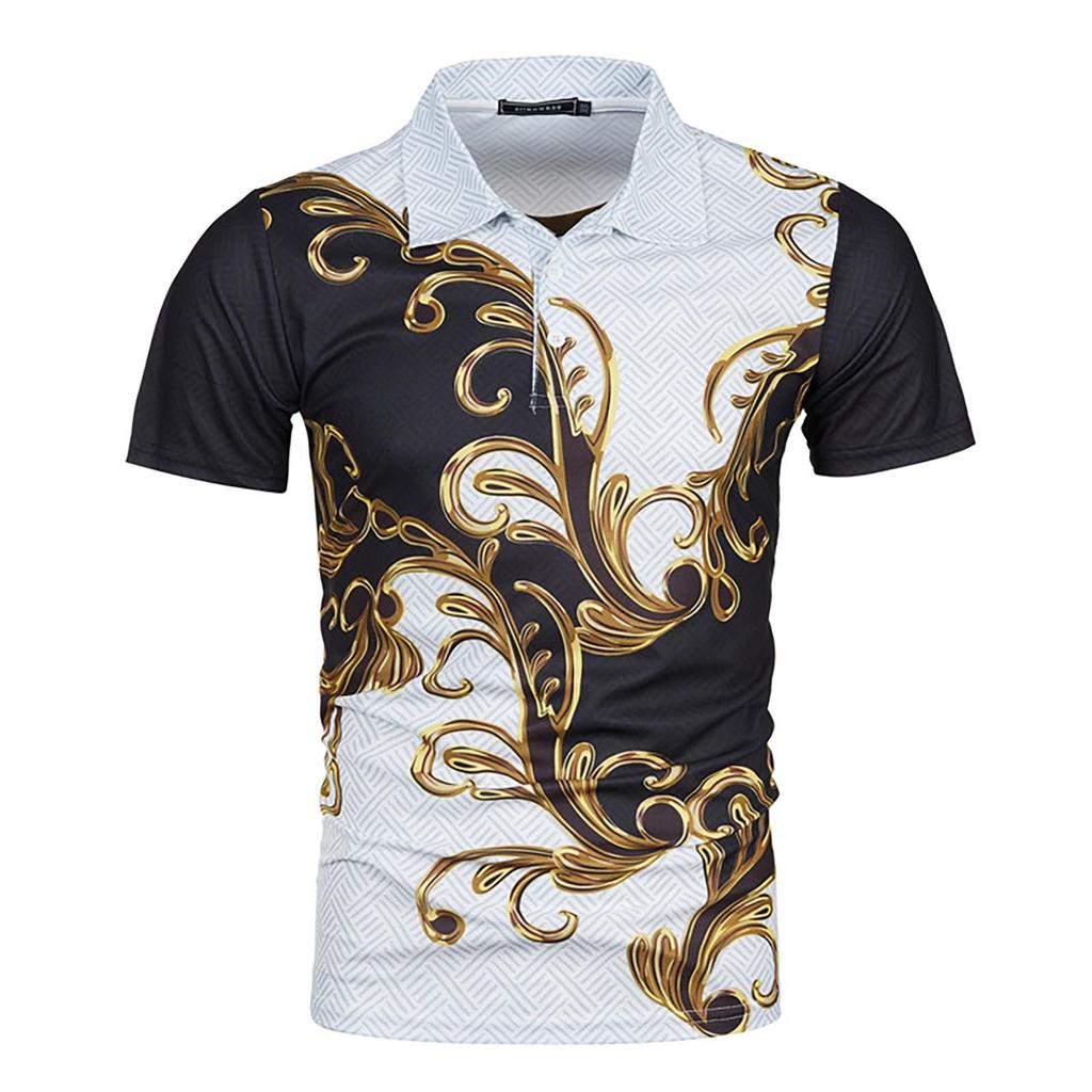 New Men's Summer Fashion Casual 3D Printing Tops Shirt Lapel Casual Short Sleeve Top