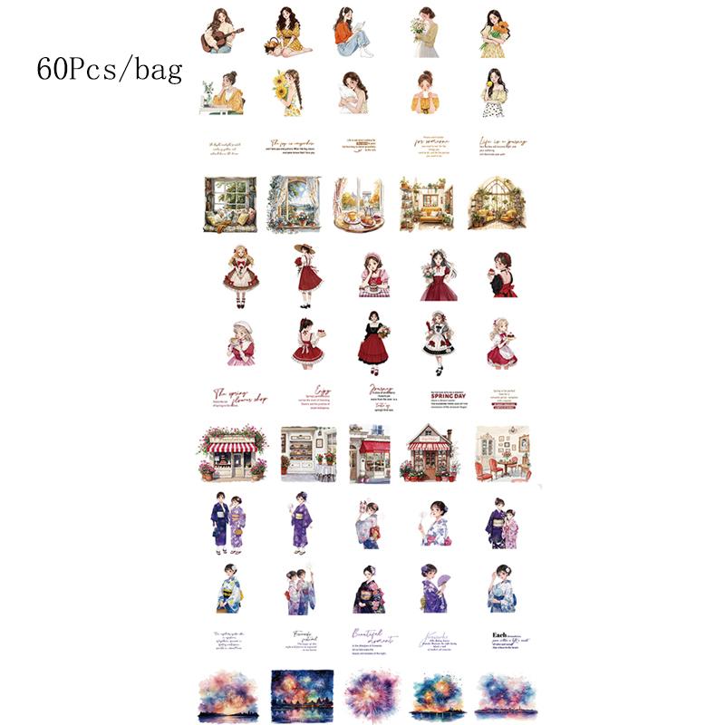 Mr. Paper 60Pcs/bag Breeze and Sweet Series PET Waterproof Sticker Pack Cute Things Stickers DIY Handbook Photo Frames Albums