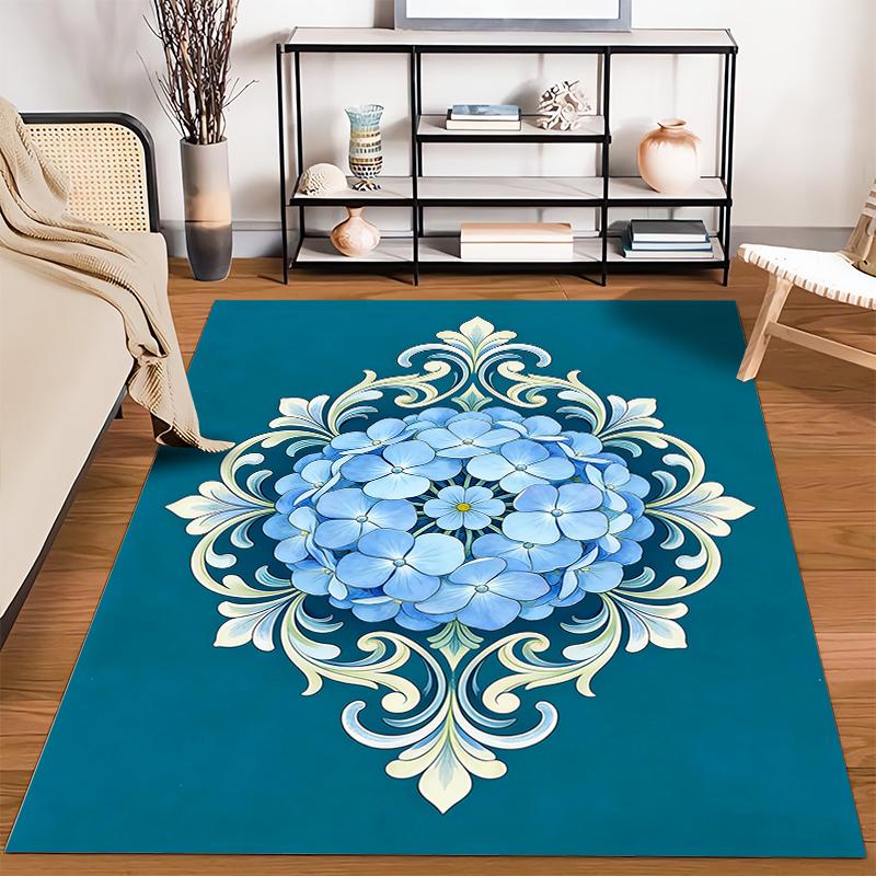 Blaues Blumen-Mandala-Design Teppich, Elegante Heimdekoration, Wohnzimmerteppich Geeignet für die Verwendung als Antirutsch für Wohnzimmer Schlafzimmer Sofas