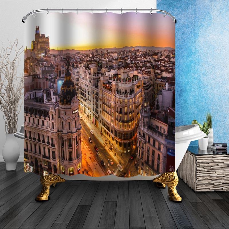 

Nice Madrid Landscape Shower Curtains For Bathroom Curtain Decor 180x180cm Waterproof Mildew Proof Fabric Shower Curtain 36x72inch 90x180cm
