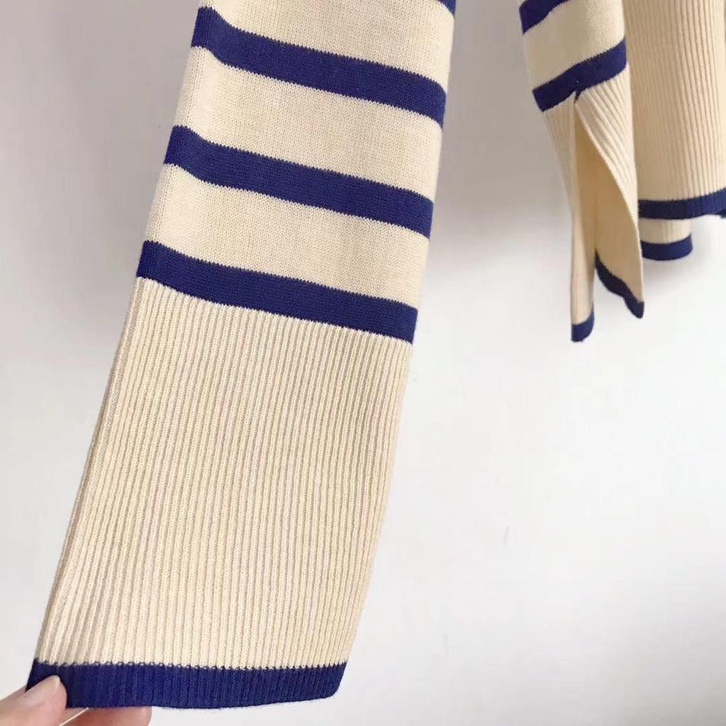 Nordic Striped High Neck Loose Knit Sweater - Casual Pullover Top, New Niche Style