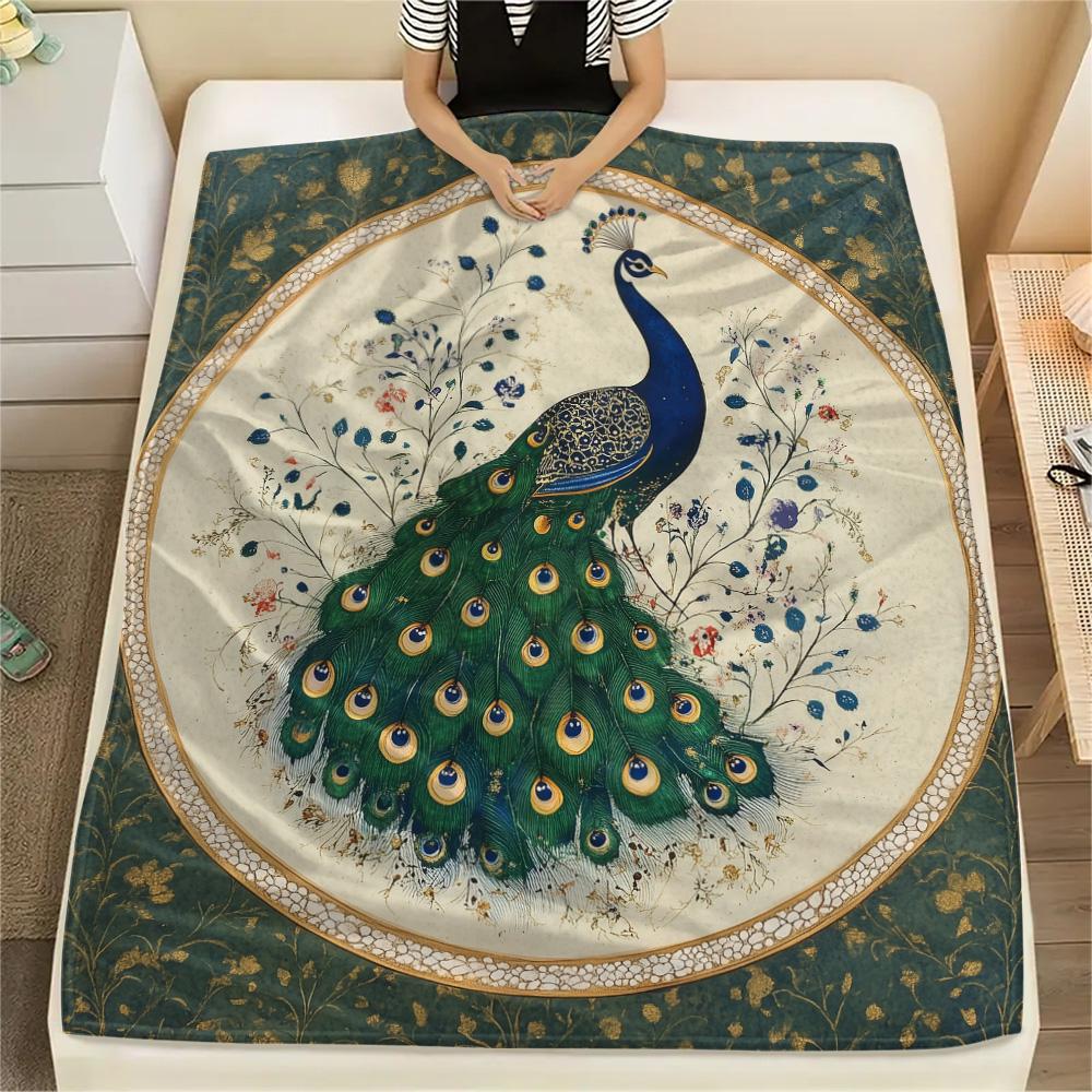 Peacock 2 Print Flannel Blanket, High Quality Comfortable for All Seasons, Home Decor, Warmth and Comfort