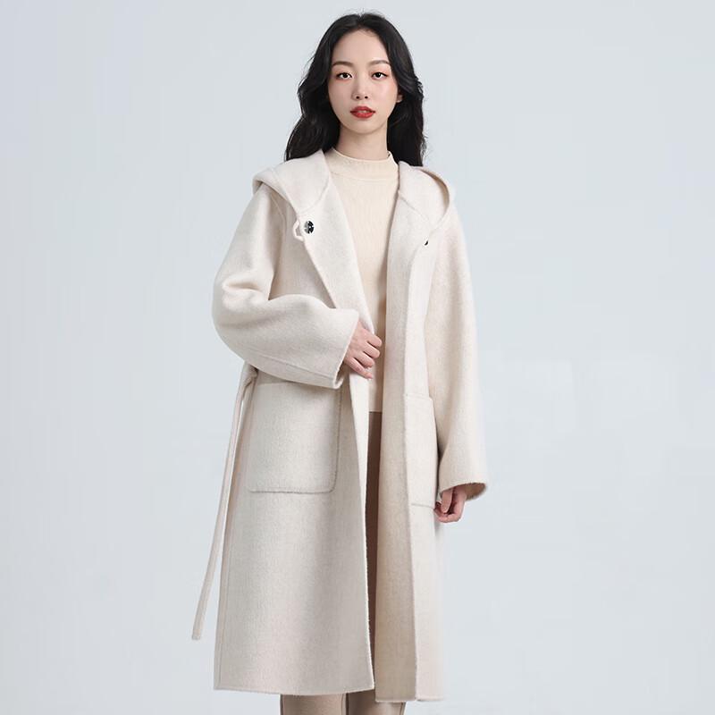 Yiliteng Women's Double-Faced Pure Wool Long Coat with Belt