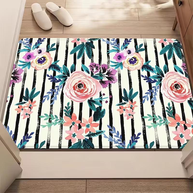 

Vintage Florals Print Door Mat Bohemian Ethnic Style Entryway Rug Soft Non-Slip European Welcome Carpet for Indoor Outdoor Decor 40x60cm