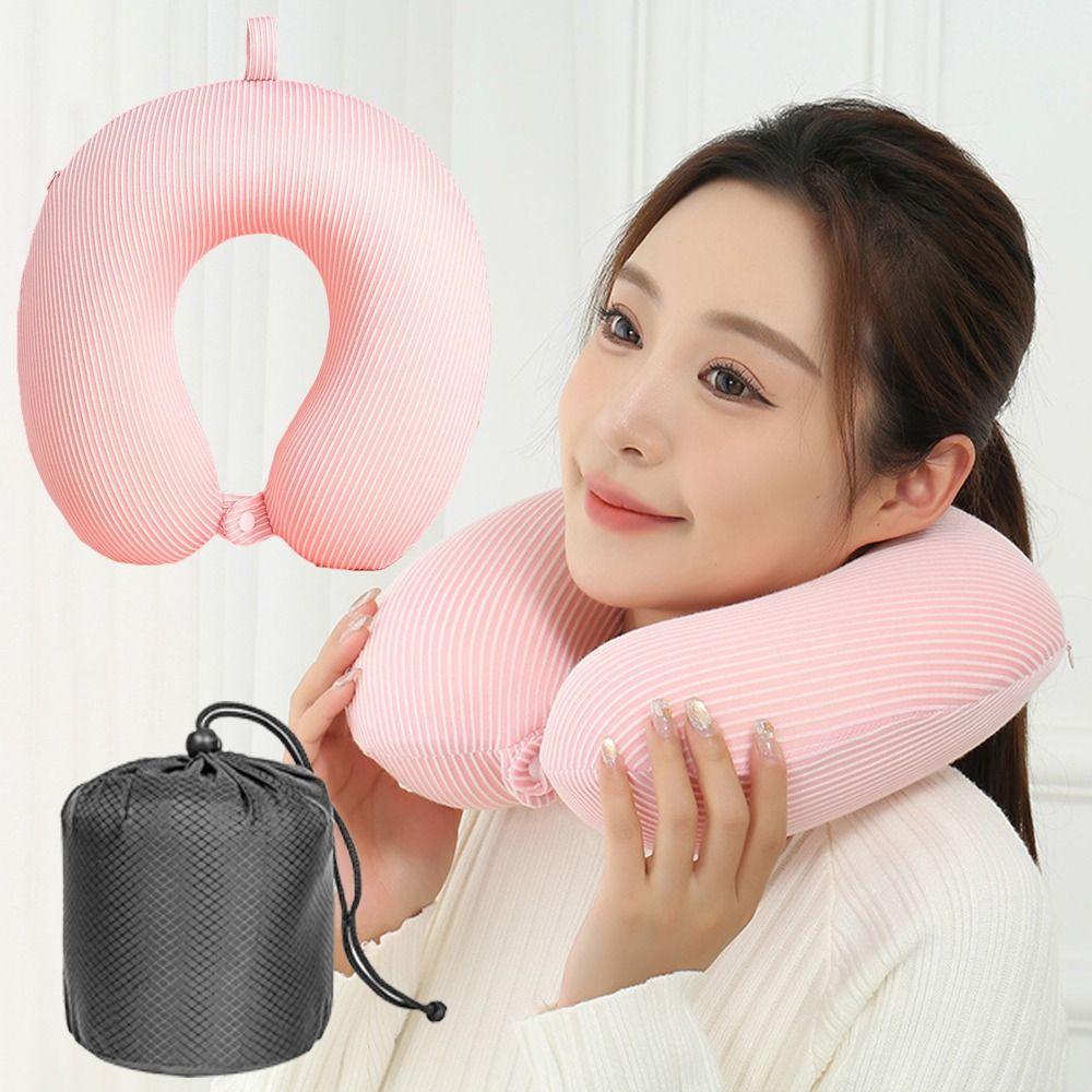 Slow Rebound U-shaped Pillow Portable with Storage Bag Airplane Nap Pad Comfortable Solid Color Sleeping Neck Headrest Home Use