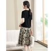New Chinese Style Floral Mesh A-line Midi Dress