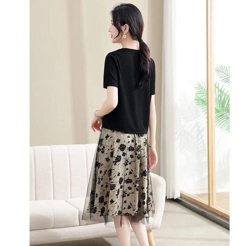 New Chinese Style Floral Mesh A-line Midi Dress