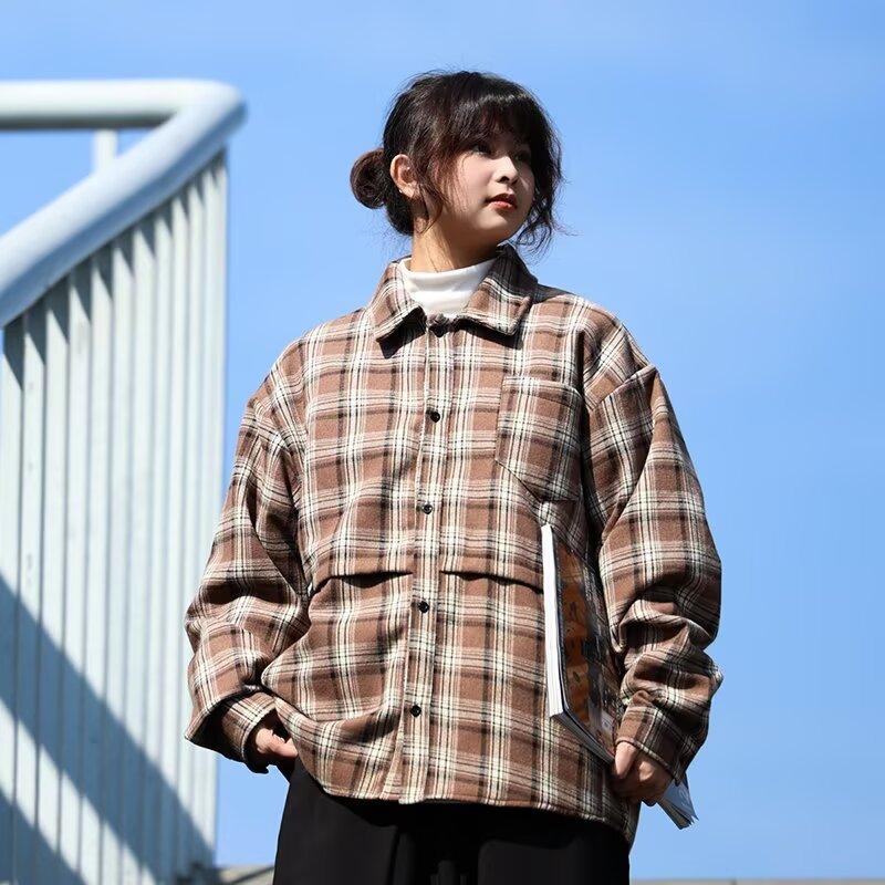 2024 Spring and Autumn Long-Sleeved Plaid Shirt Men's Casual Fashion Brand Japanese Hong Kong Style Student Korean Style Trendy Teen Coat