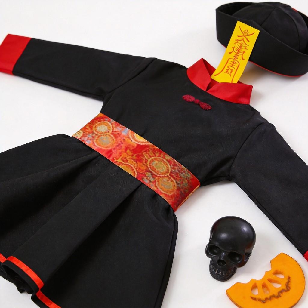 Chinese Dynasty Style Zombie Costume Set With Hat And Belt For Themed Events And Halloween