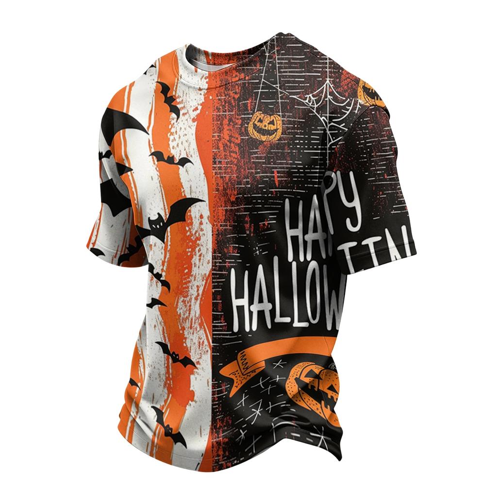 Men's Casual Printed Crew Neck Lightweight Breathable Short Sleeve Top Halloween Themed Graphic Design Comfortable Fit