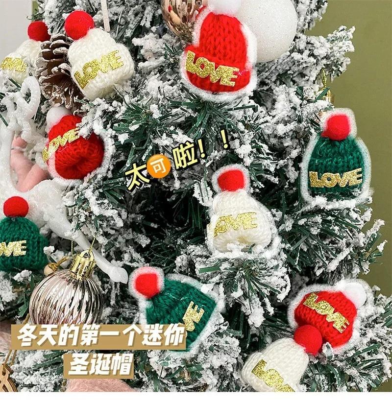 Cute Small Christmas Hat Knitted Wool Hat Cute Mini Finger Set Xmas Tree Ornaments Decoration Supplies