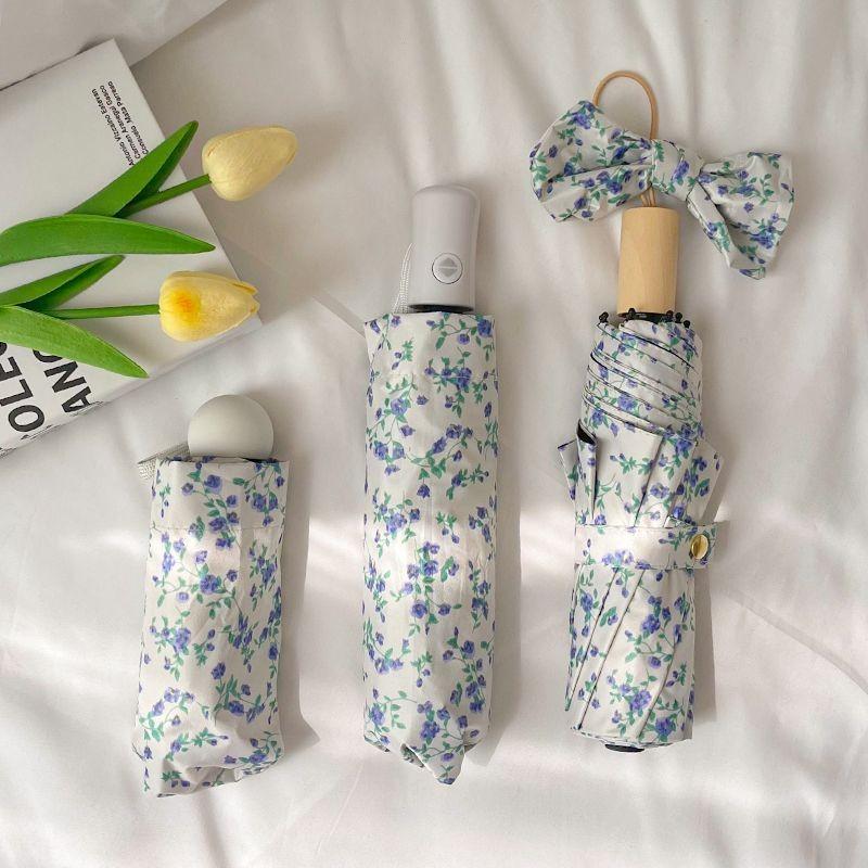Ins Wind Shattered Flowers Folding Umbrella Sun Rain Dual-Purpose Umbrella Sun Protection Ultraviolet Rays Women'S Parasol Porta
